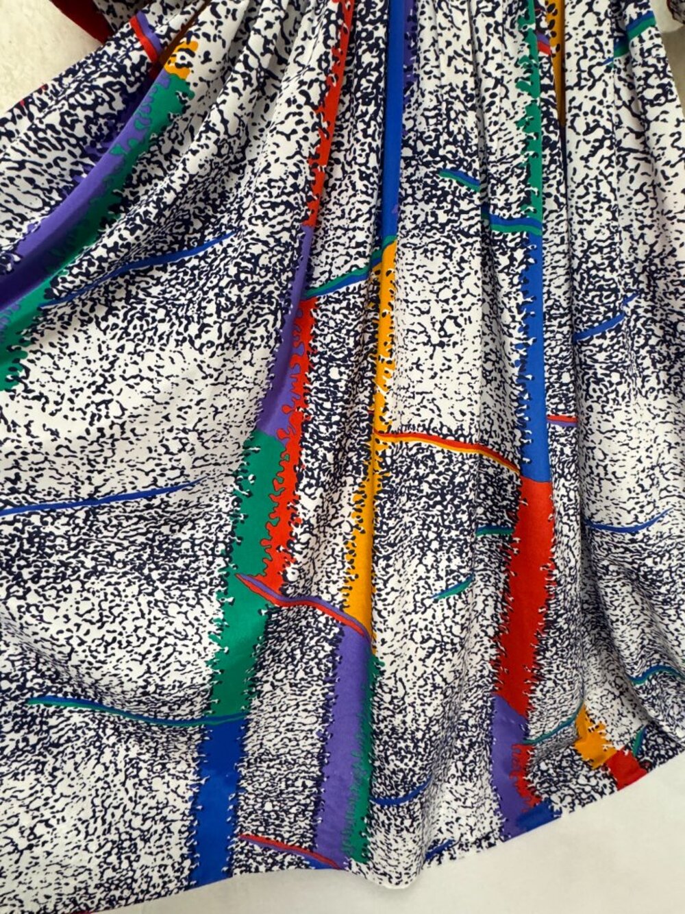 Vintage 80s Abstract Geometric Dress Memphis Print Colorblock Midi Retro Art Tea - Picture 2 of 4